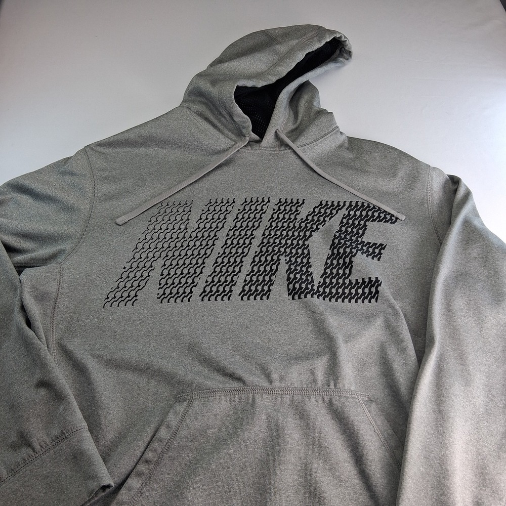 Nike Therma-FIT Men's Gray Solid Pullover Hoodie Logo Pockets Size L